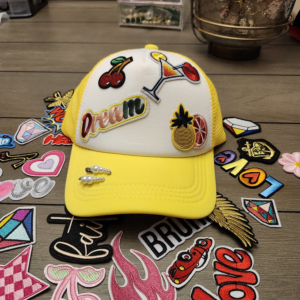 Yellow Kids Cap with Fun Patches